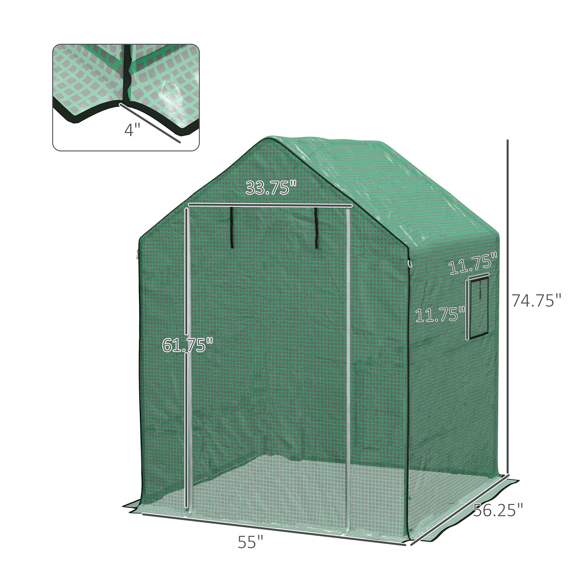 Outsunny 2 Greenhouse 01-0472 Replacement Covers, 55x56.25", Green & White