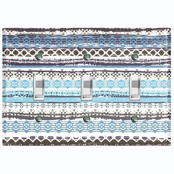 Metal Light Switch Plate Cover Ethnic Aztec Tribal Art Pattern Blue SFR060
