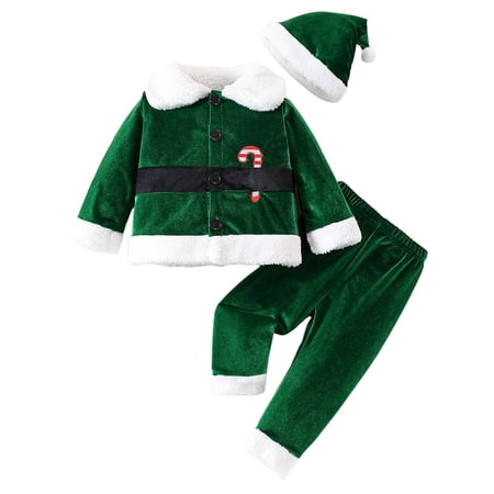 GCETTIC Toddler Baby Boys Girls Santa Long Sleeve Christmas Jacket + Long Pants + Xmas Hat Matching Set Size 18-24 Months