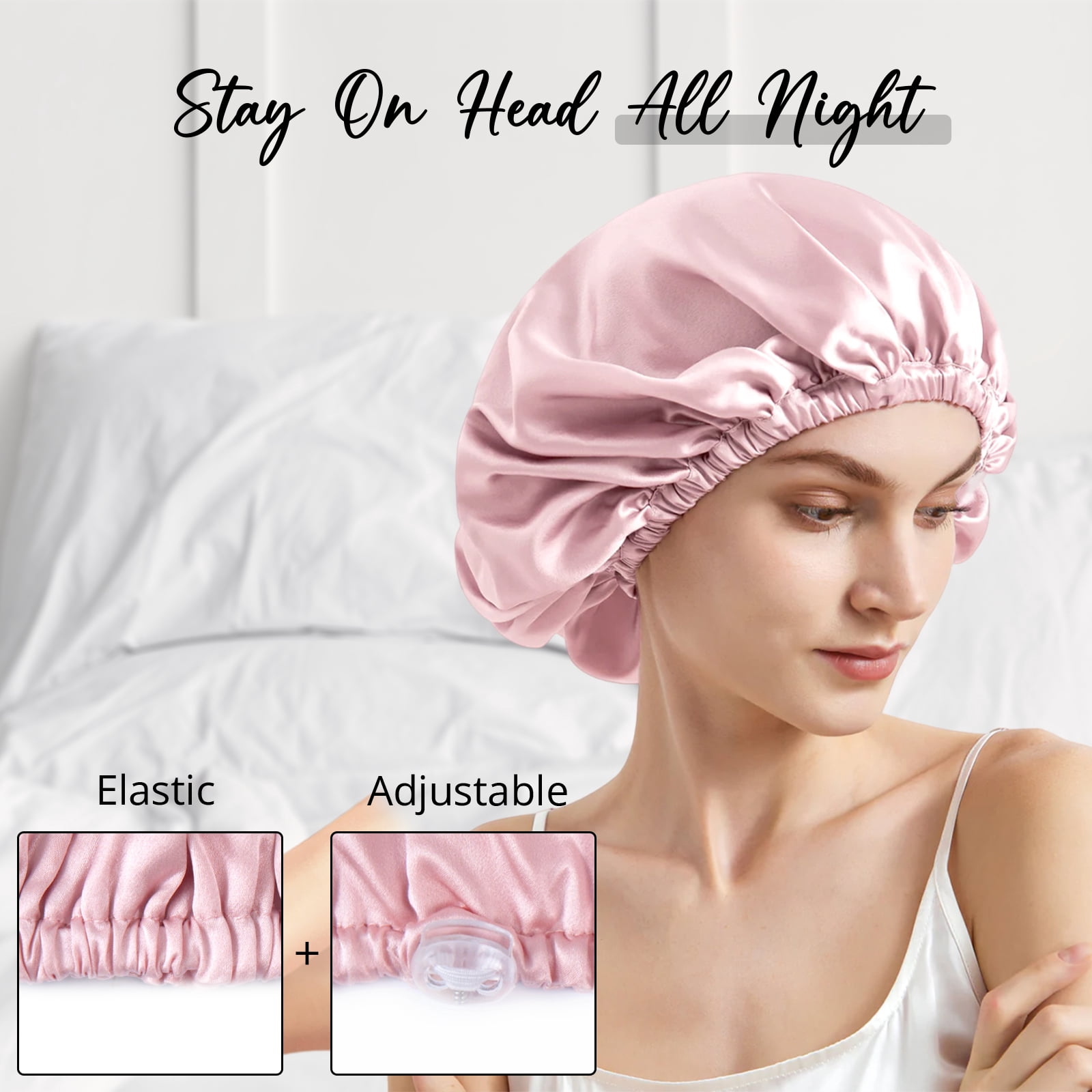 WIGI 100% Mulberry Silk Bonnet with Scrunchie Gift for Women, Silk Bonnet for Sleeping, Shower Cap Hair Bonnet, Silk Hair Wrap for Hair Care (100% Mulberry Silk (Round design), Pink)