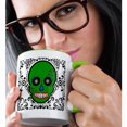 thumbnail image 2 of 3dRose, Day of the Dead Skull Día de los Muertos Sugar Skull Green White Black Scroll Design, 15oz Two-Tone Green Mug, 2 of 7
