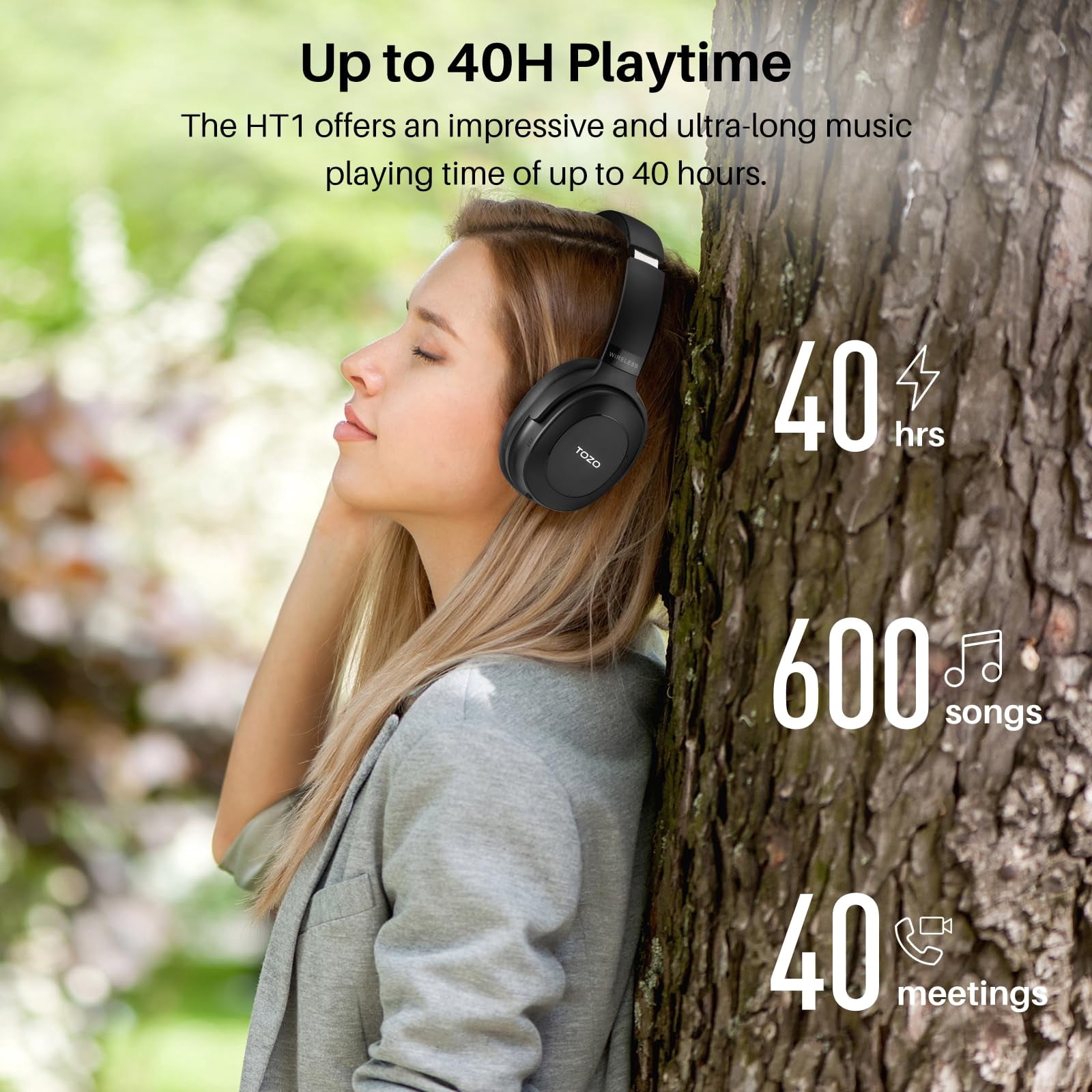 TOZO HT1 Over Ear Bluetooth 5.3 Headphones,ANC & ENC Noise Cancelling Clear Calls,40H Playtime,Custom 32EQ via App,Hi-Res Audio Deep Bass,Comfort Fit Ear Cups,Wireless Headphone for Sport Travel Home