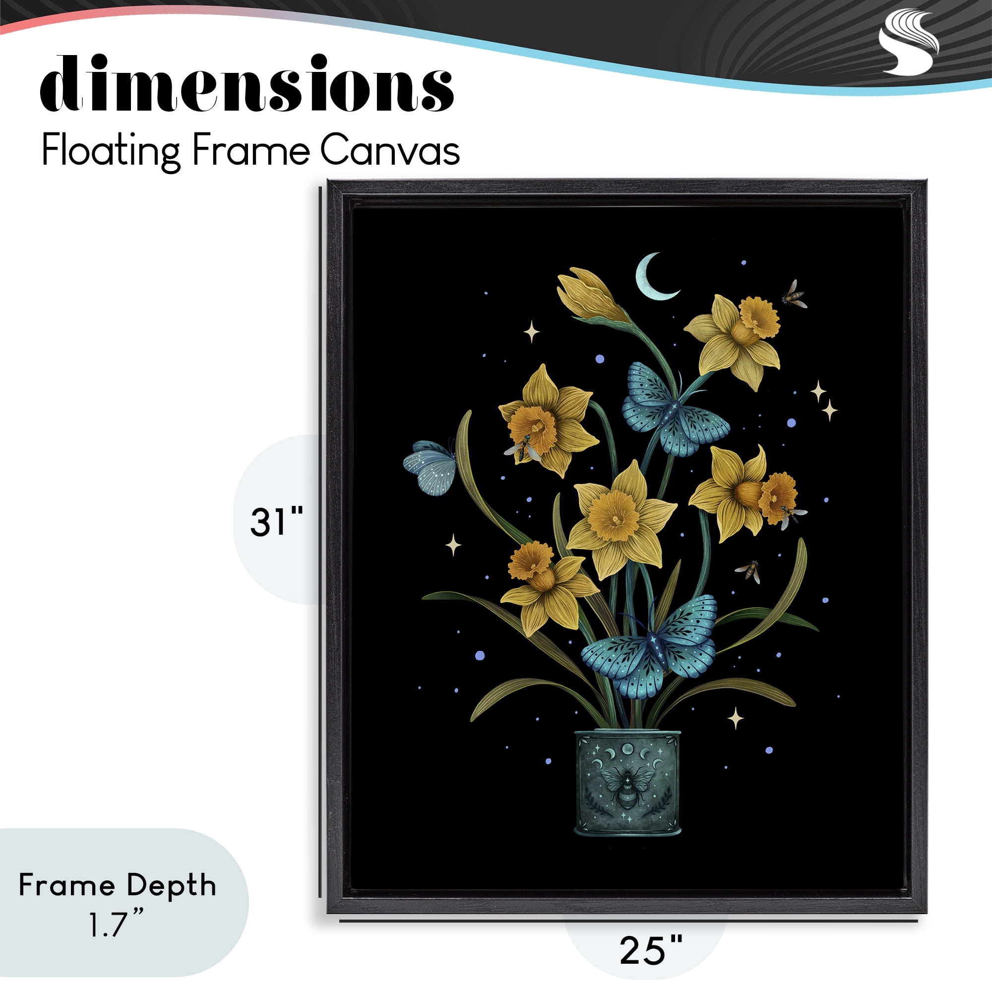 Stupell Industries Mystical March Daffodils Black Framed Floater Canvas Wall Art, design by Episodic Drawings