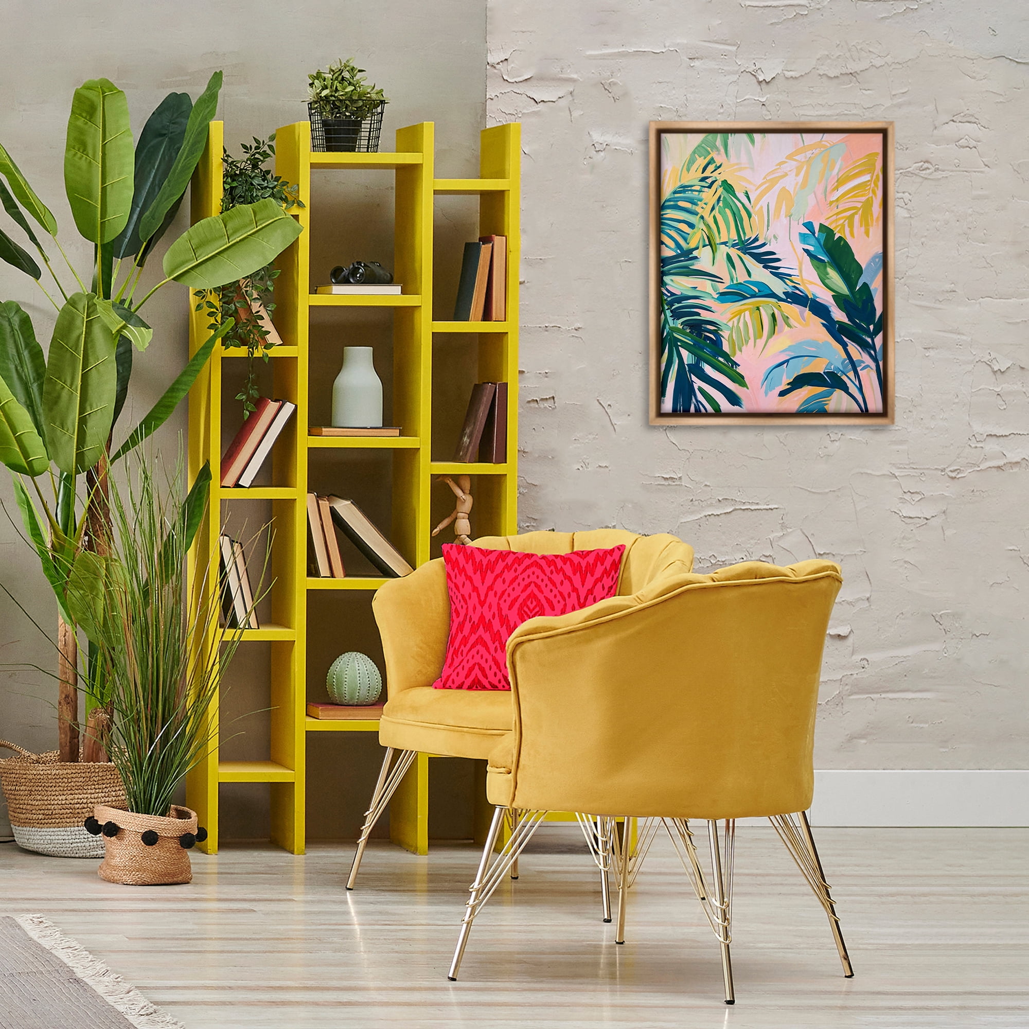 Stupell Industries Tropical Leaf Impressions Botanical & Floral Painting Brown Floater Framed Canvas Art Print Wall Art, 17 x 21