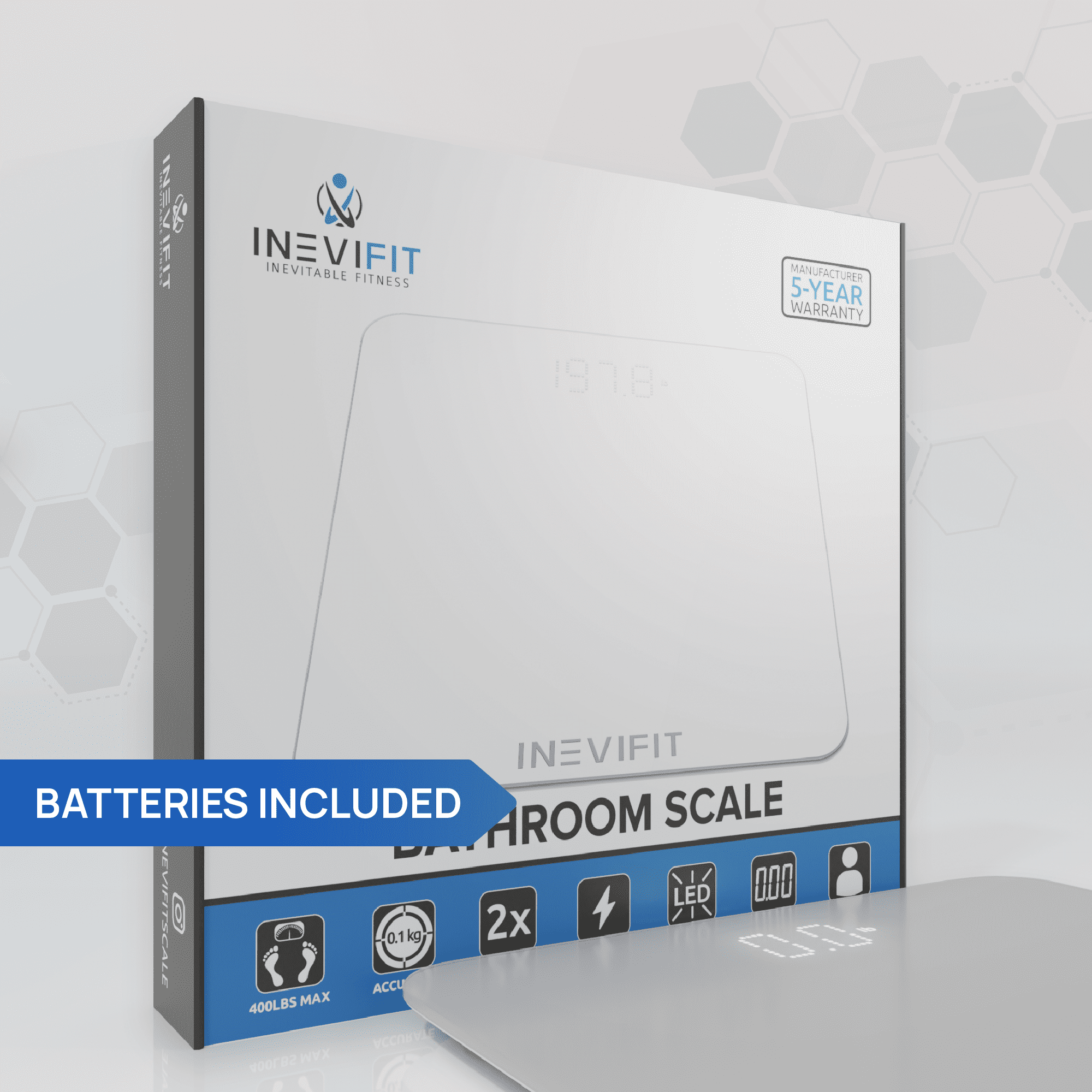 INEVIFIT Bathroom Scale, Highly Accurate Digital Bathroom Body Scale, Measures Weight up to 400 lbs. Includes a 5-Year Warranty - White