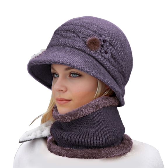 Women's Bucket Hats Women'S Knitted Warm Basin Hat Padded Cotton Hat Plush Hat Scarf Two Piece Set Women's Accessories Bucket Hats