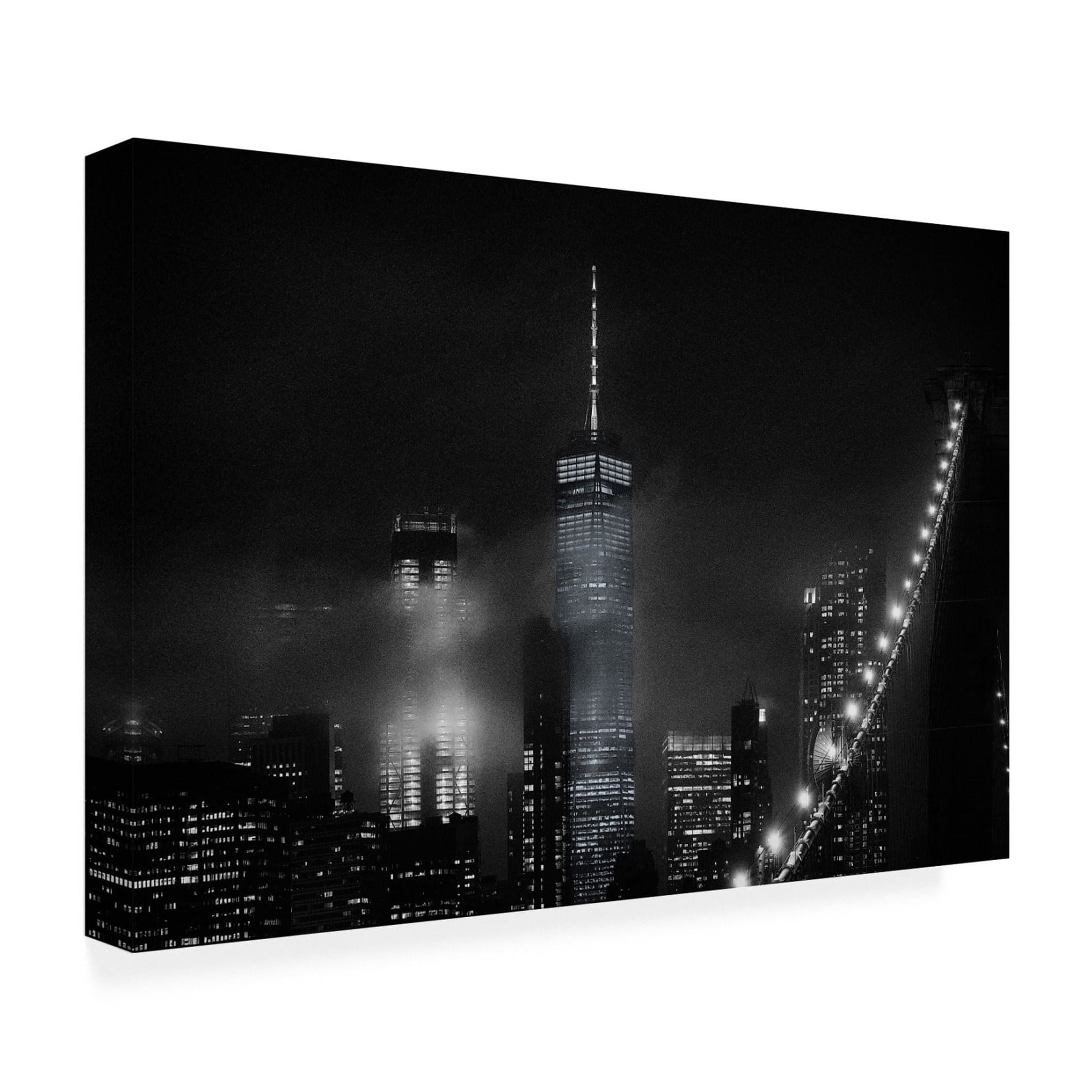 Canvas Wall Art - Carlos Ramirez 'Night Cityscape From The Brooklyn Bridge' Wall Art for Living Room, Bedroom, or Office D?cor by Trademark Fine Art - 32 x 22 Inches