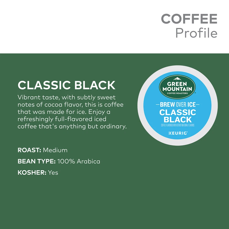 Green Mountain Coffee Roasters Brew Over Ice Classic Black, K-Cups, 24 Count