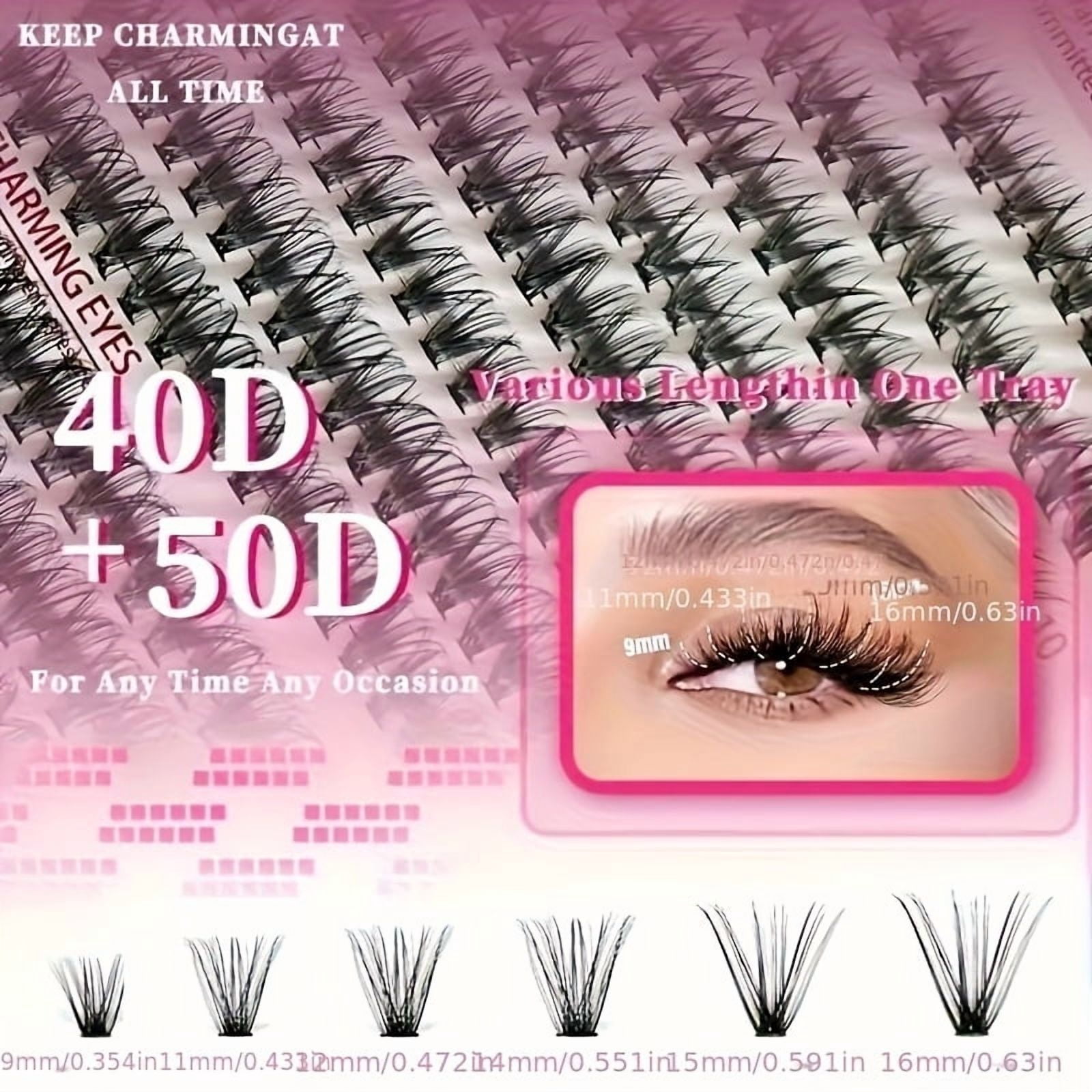 Cluster Lash Extension Kit for Beginners, 600pcs 9-16mm Mixed Volumes, Diy Fake Eyelashes with Lash Tray & Applicator, Cruelty Free & Reusable, Easy to Apply and Remove