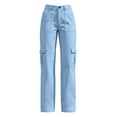 thumbnail image 7 of Sunnin Women Solid Color Button Elastic Waist Cargo Pants Casual Loose Hiking Lounge Pants with Pockets, 7 of 7