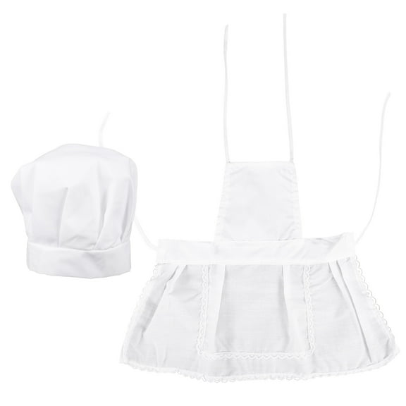 UPOUART 1Set White Chef Costume Apron and Kitchen Cooking Hat Set Sleeveless with Pocket for Aspiring Bakers