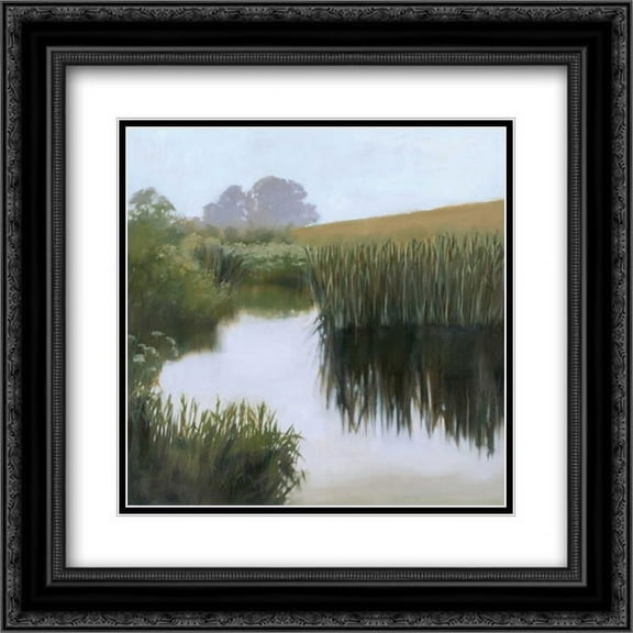 Morning Creekside 2x Matted 20x20 Black Ornate Framed Art Print by Lightell, Megan