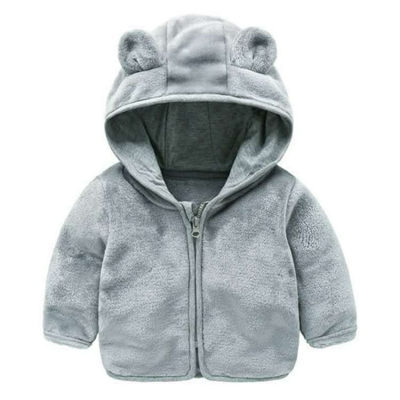 GYRATEDREAM Infant Baby Girls Fleece Ears Hat with Lined Hooded Zipper Up Jacket Coat Tops Outwear Overcoat Warm Fall Winte for 4-5Y Gray