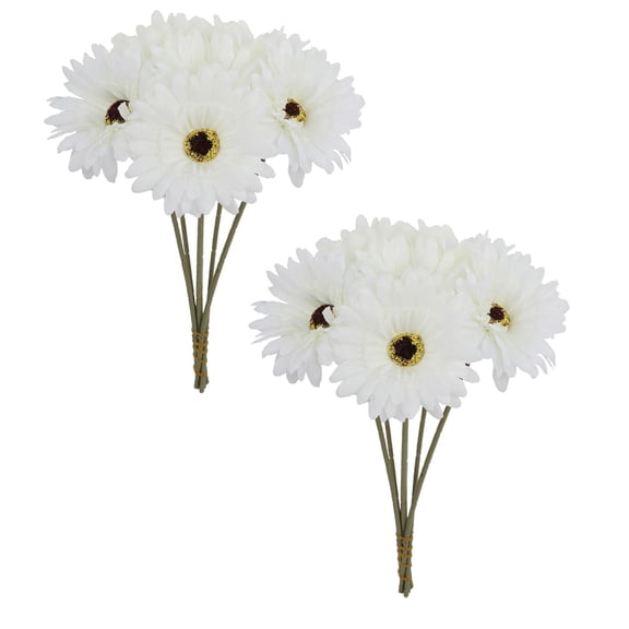 Artificial Gerbera Daisy Flowers, 2-Piece Faux Floral Stems for Vase Arrangements, Wedding Centerpieces, White