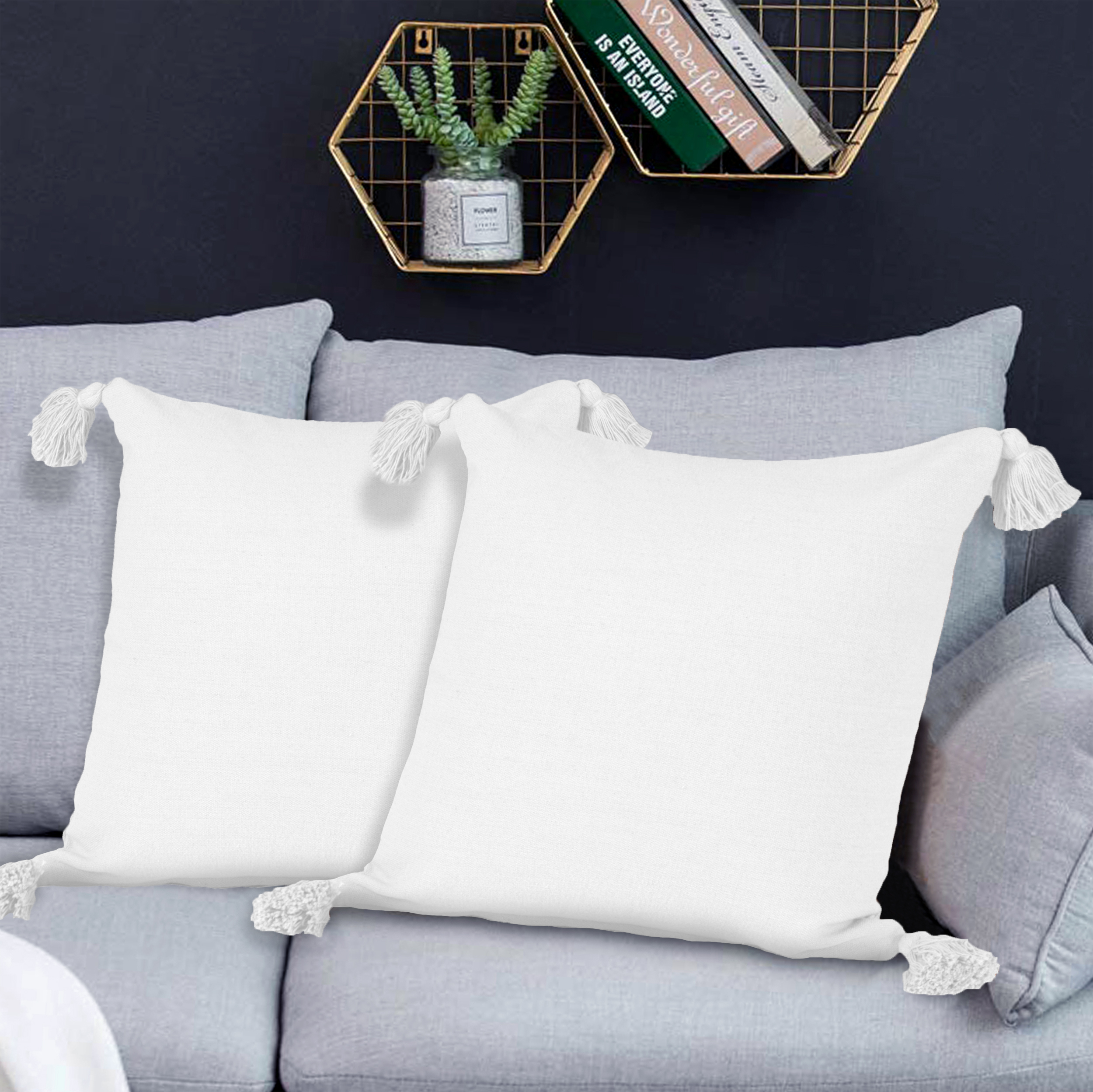 LR Home Sundry Solid Transitional Cotton Throw Pillows, White, 20" x 20", Set of 2