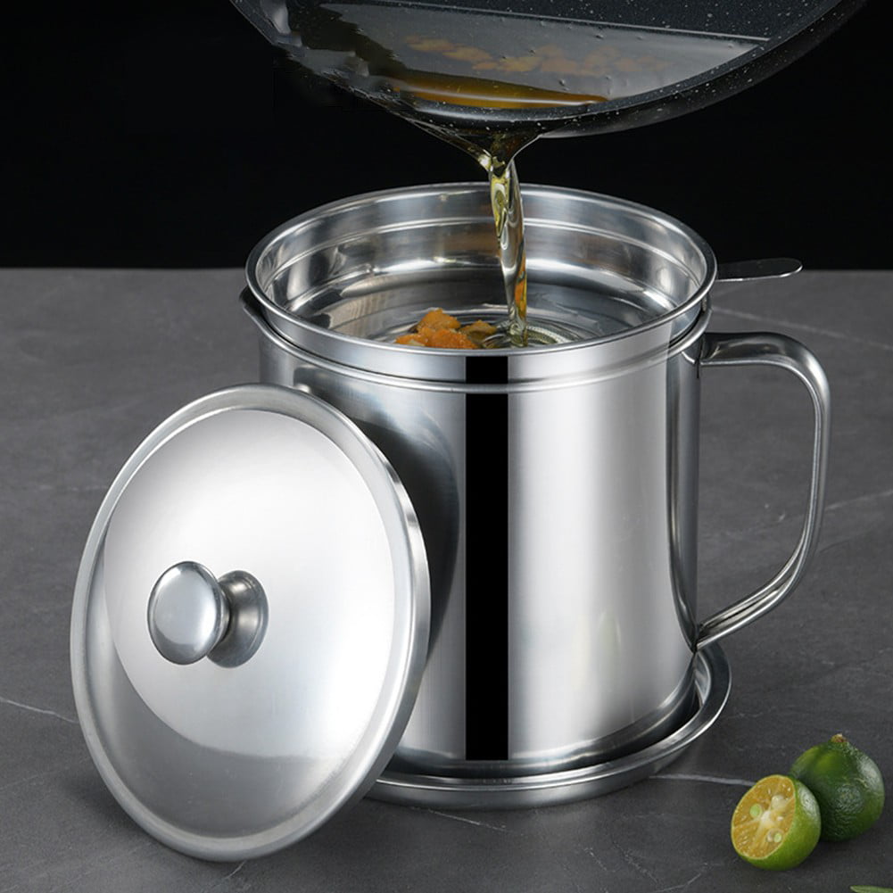 1.2/1.8L Stainless Steel Oil Filter Pot Cooking Soup Grease Strainer Separator 