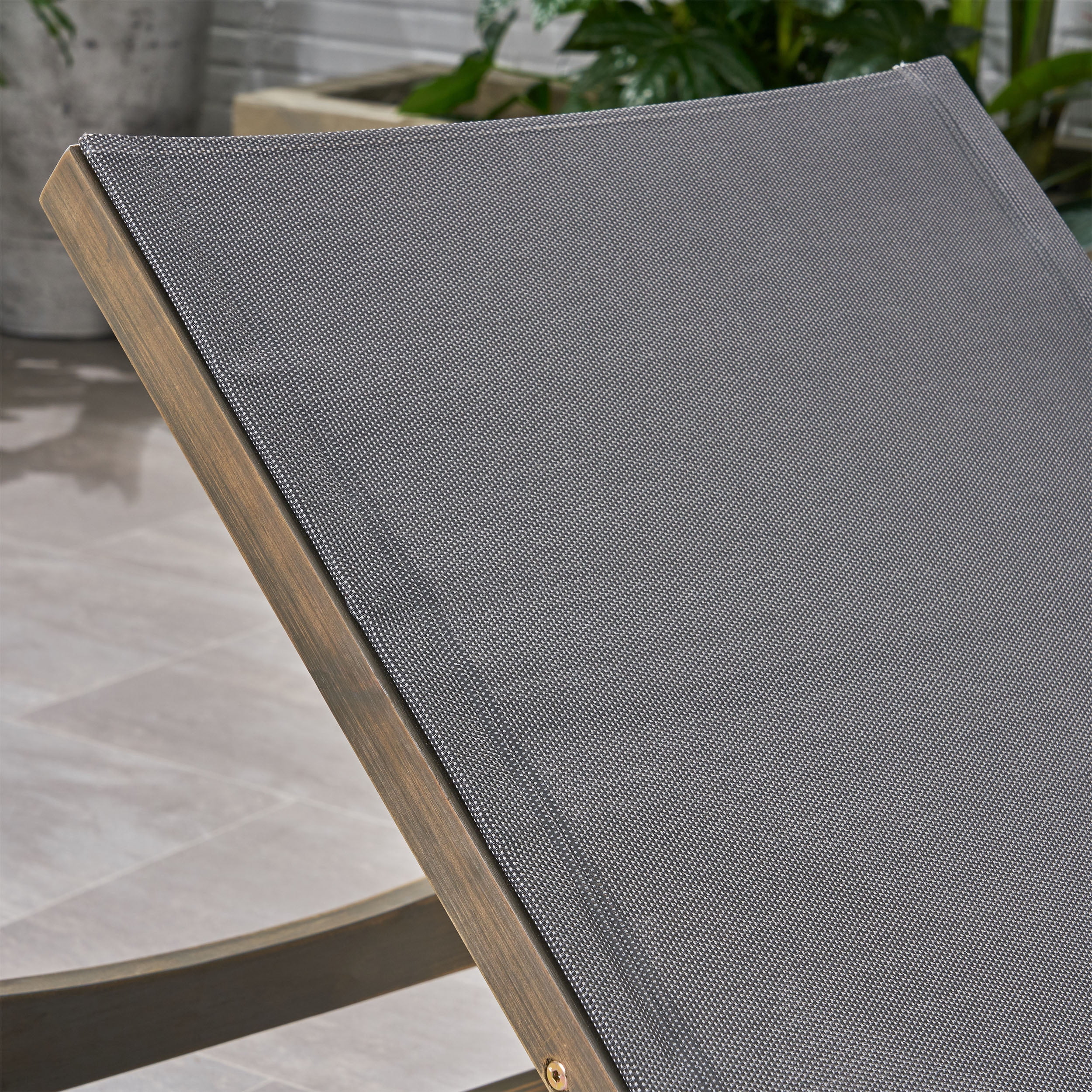 Annalee Outdoor Acacia Wood Chaise Lounge, Grey, Dark Grey