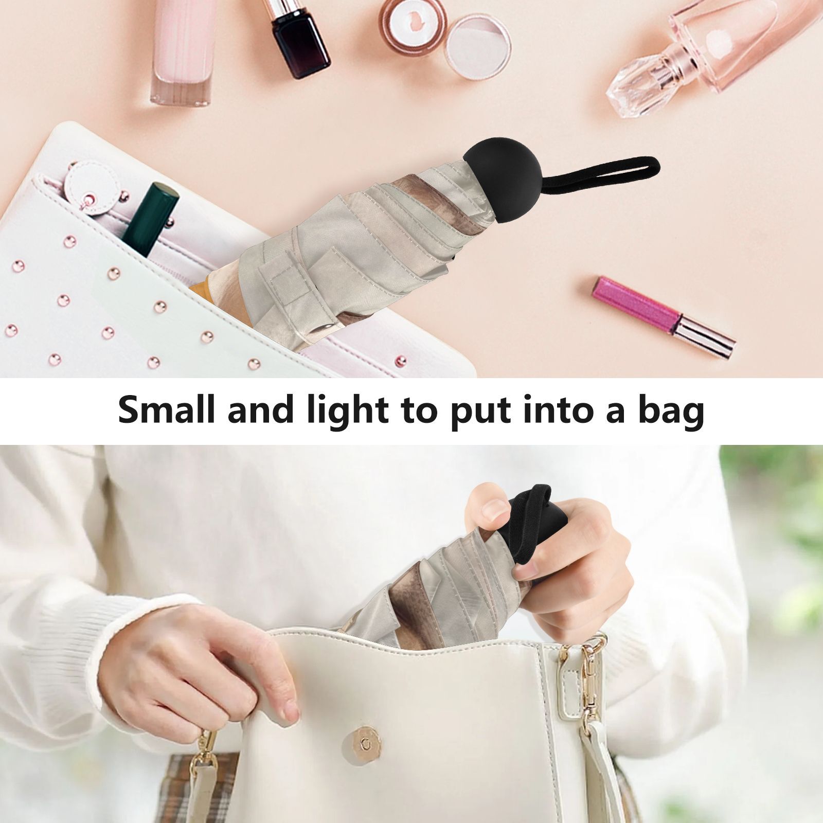 JSTEL Cute Rabbit Bunny Folding Umbrella for Rain Sun Travel Mini Lightweight Compact Umbrellas