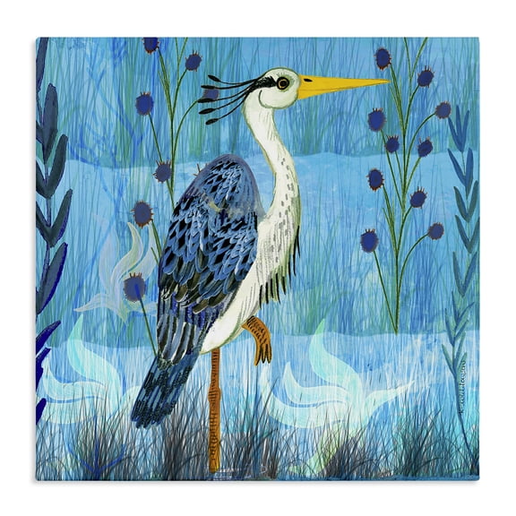 Stupell Industries Standing Crane with Blue Tones Animals Painting Wrapped Canvas Canvas Art Print Wall Art, 17 x 17