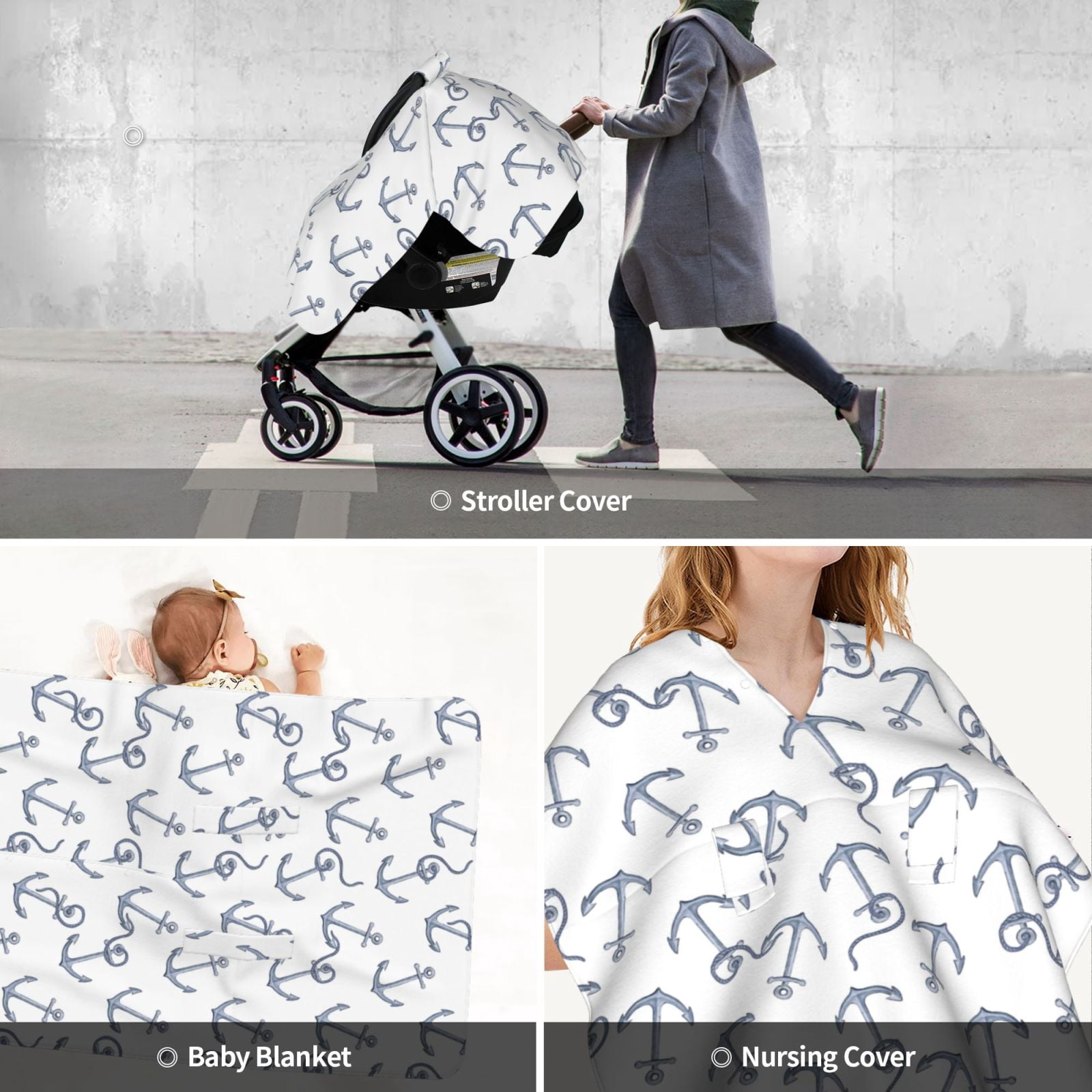 Car Seat Cover Baby - vintage gray anchor rope Breathable Infant Car Seat Cover for Baby Carseat, Lightweight Comfort Baby Essentials Must Haves Newborn Stuff for Girl Boy