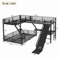 thumbnail image 3 of L-Shaped Twin XL over Queen Bunk Bed with Twin Size Loft Bed, Metal Triple Bunk Bed with Slide and USB Ports, Space-saving and Noise-free Design, Black, 3 of 10