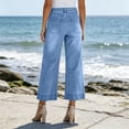 thumbnail image 5 of High Rise Slimming Jeans Washed Straight Leg Stretch Denim Pants Solid Color Elastic Waistband Button Zip Casual Trousers with Pockets, 5 of 10