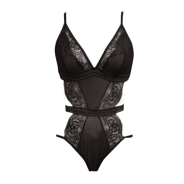 Aayomet Lingerie Bodysuit For Women Lingerie Lace 2 Piece Bra and Panty Sets ,Black XL 