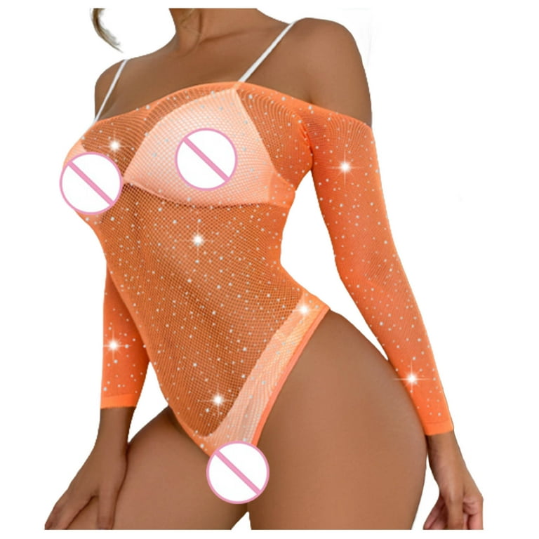 Sexy Underwear Women Fishnet Bodysuit Lingerie Long Sleeve Shiny