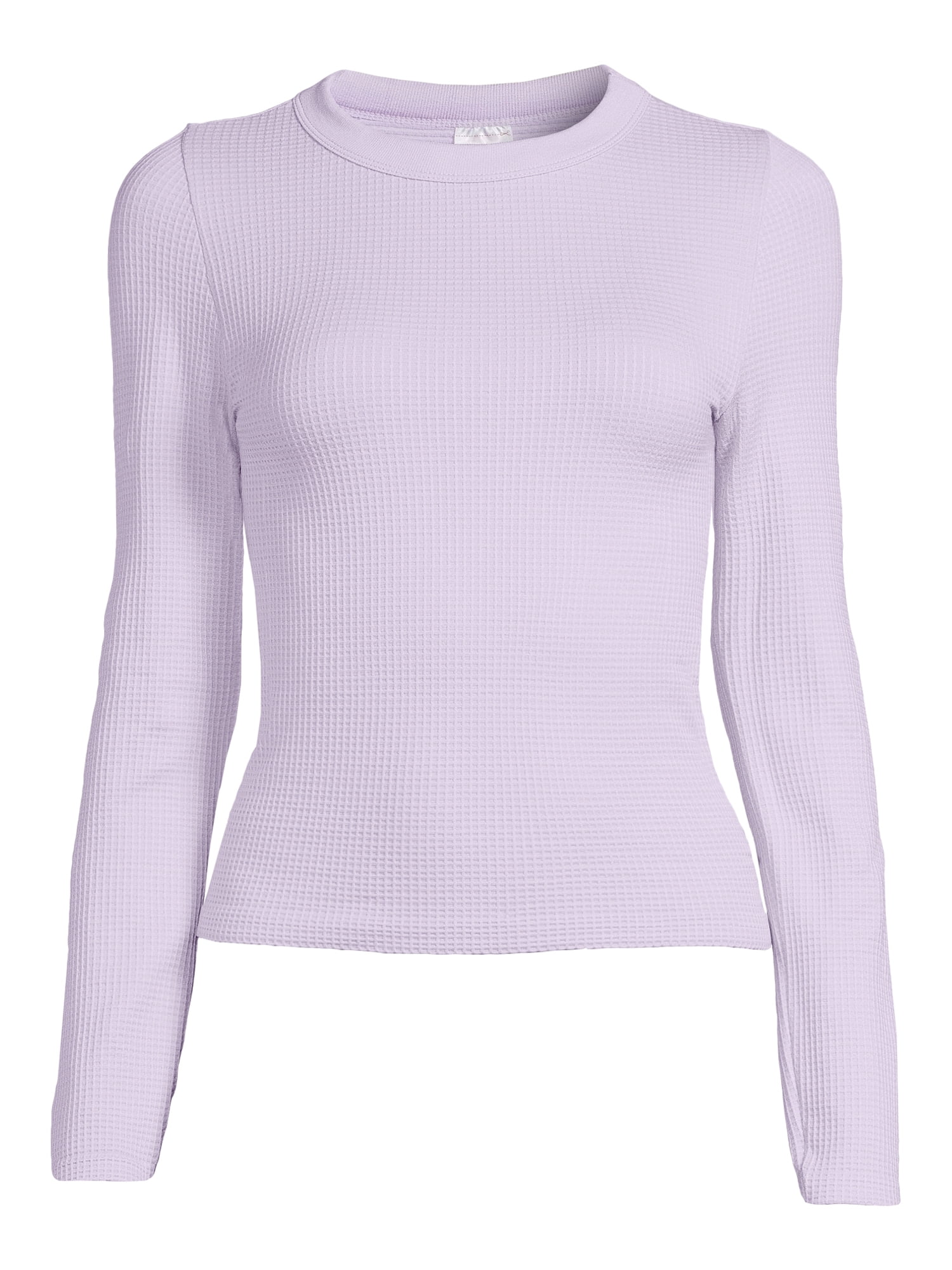 No Boundaries Juniors’ Crewneck Waffle Tee with Long Sleeves, Sizes XS-XXL