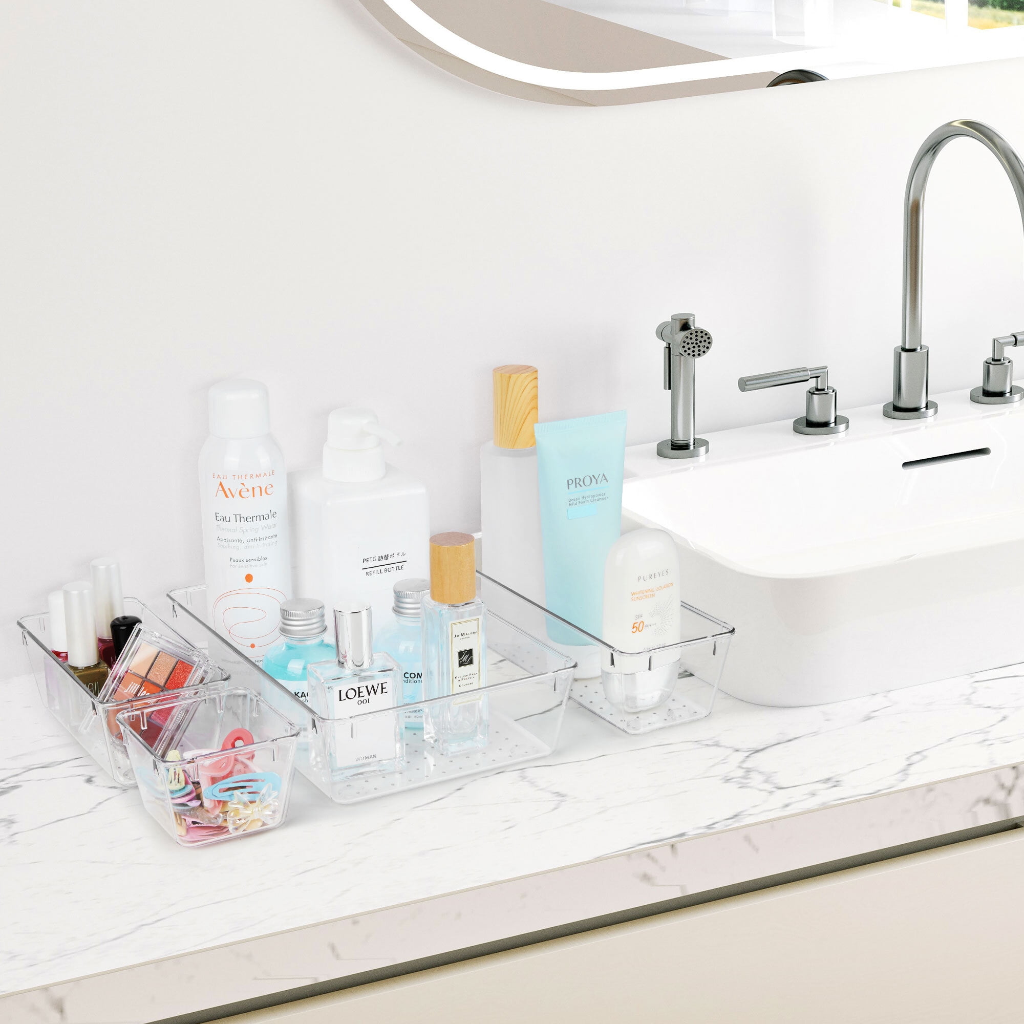 Lifewit 25 Pcs Drawer Organizer Set Clear Plastic Desk Bathroom Makeup Drawer Organizer, Size: 4 Sizes