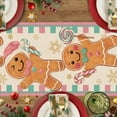 thumbnail image 4 of Christmas Gingerbread Man Table Runner, Pink Xmas Holiday Peppermint Candy Kitchen Dining Table Decor, Winter Snowflake Burlap Home Decoration Indoor Outdoor Party Supply 13 x 48 Inches, 4 of 6