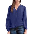 thumbnail image 1 of AherBiu Hauts à Manches Longues pour Femmes Blouse en Coton et Lin Demi-Boutonnage Col en V Hauts de Sortie pour Femmes, 1 of 5