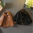 thumbnail image 5 of WOLLED Boys Lapel Leather jacket 1-12Y Kids Toddler Casual Coats Baby Button Jacket, 5 of 10