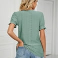 thumbnail image 3 of Green M WIZUTIZ Tops Women's up to 30% Off Fashion Cozy Style Lightweight Pure Colour Tee Round Neck Linen Ladies Tops Plus Size Solid Tshirt Cotton Linen Fluffy T-shirt Tunics Short Sleeve Shirts Bl, 3 of 3