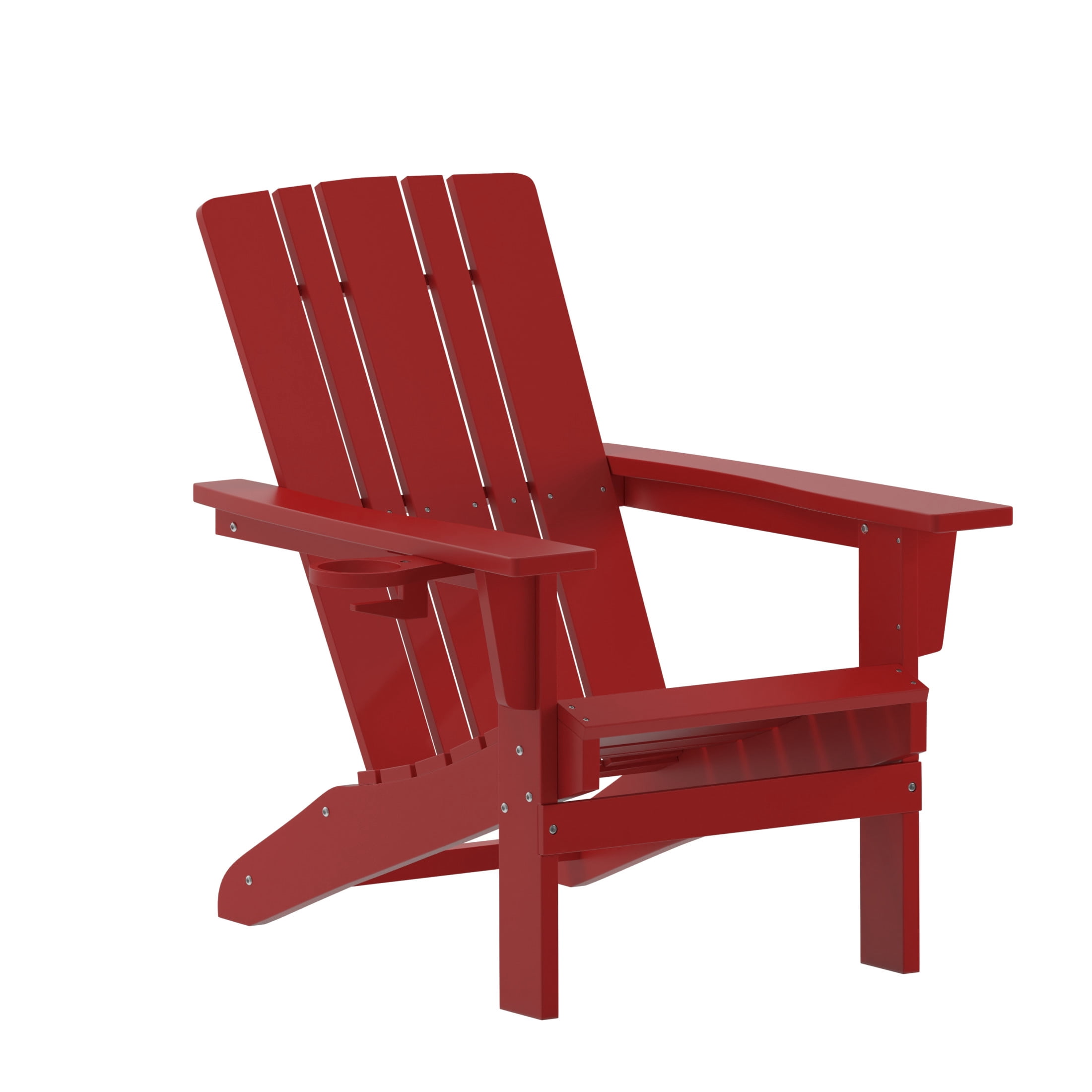 BizChair Adirondack Chair with Cup Holder, Weather Resistant HDPE Adirondack Chair in Red