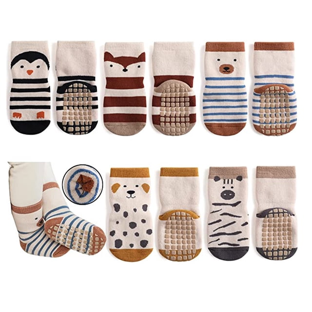 Bienvenido Calcetines de Bebé Antideslizantes Gruesos - 5 Pares Calcetines Antideslizantes Cálidos de Invierno para Niños Pequeños Calcetines para Gatear para Niñas y Niños