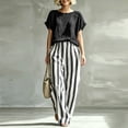 thumbnail image 4 of Women Casual 2 Piece Lounge Set Loose Short Sleeve Top and Wide Leg Pants Striped Matching Outfit Soft Breathable Relaxed Fit Travel Vacation Everyday Wear Comfortable Fashion Set, 4 of 6