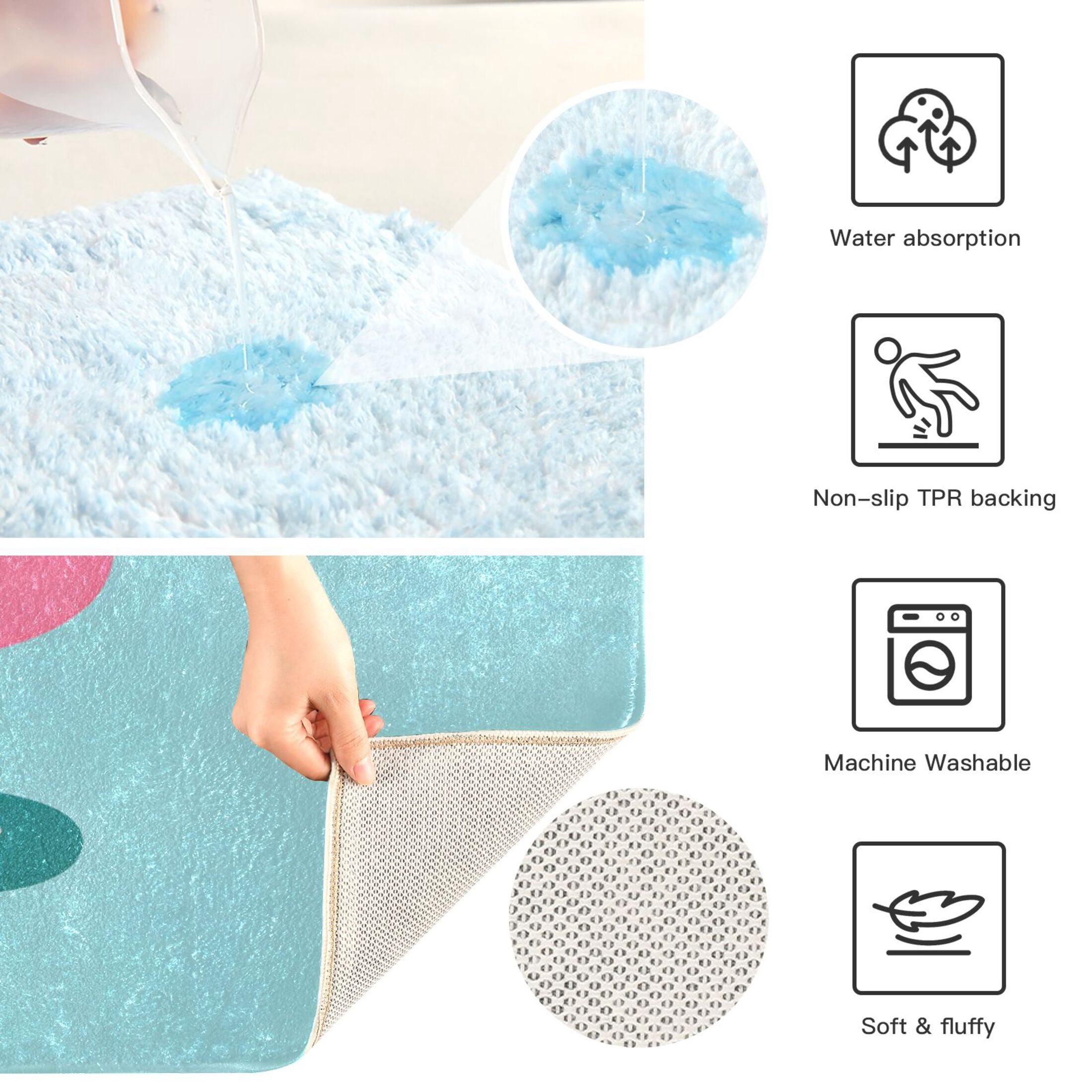 Toilet Rug Set Non-Slip Bathroom Rugs Soft Plush Machine Washable Contour Bath Mat Cartoon Flamingo 24x20/24x16