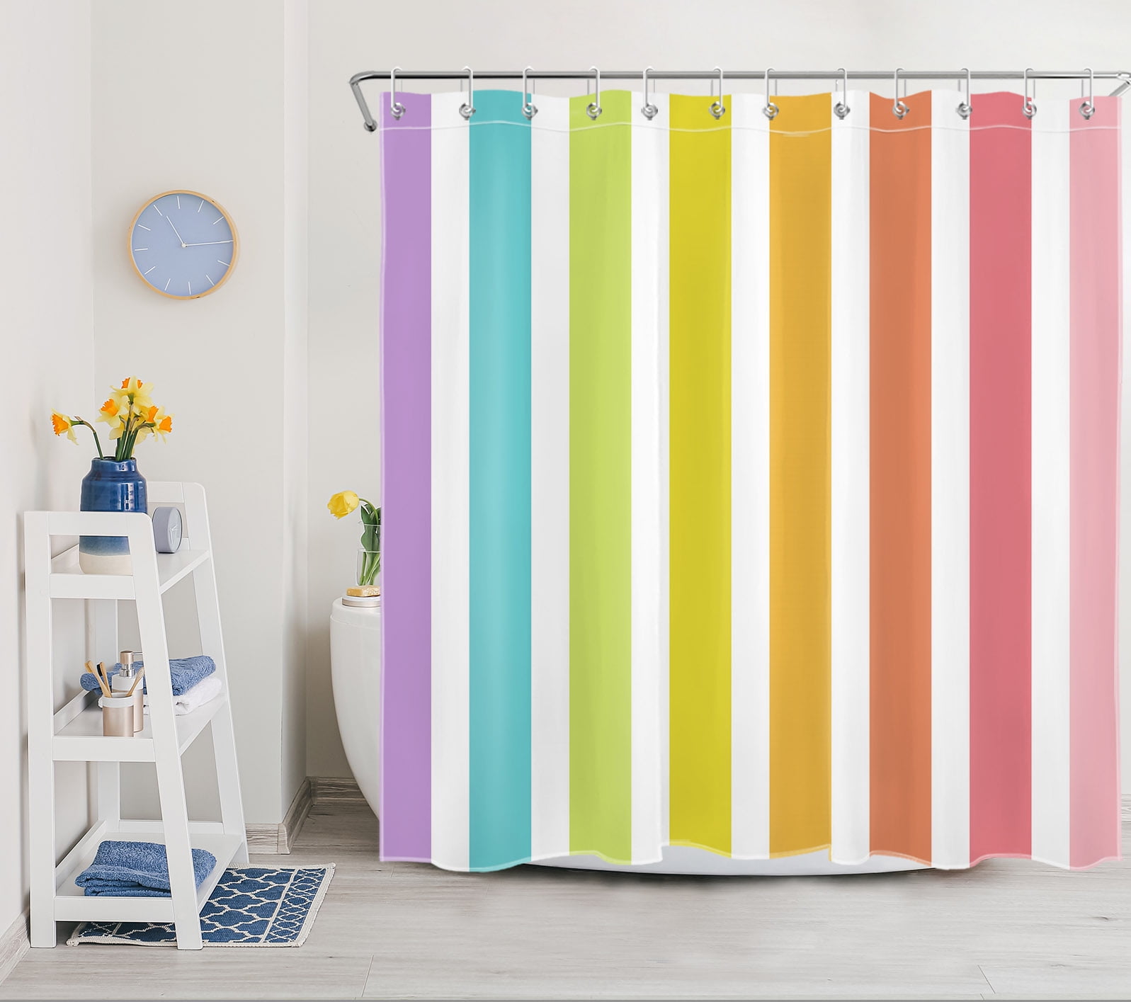 Stripe Shower Curtain Watercolor Colorful Stripe Abstract Bathroom Shower Curtain Funny Modern Shower Curtain Home Decor Waterproof Durable Shower Curtain Accessories with 12 Hooks 72x72 Inches
