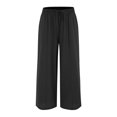 thumbnail image 2 of Baqcunre Linen Pants Women Linen Pants Palazzo Wide Leg Drawstring Casual Loose Crop Elastic Waist Cotton Beach Pants Womens Sweatpants Women'S Pants Black L, 2 of 8
