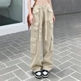 thumbnail image 2 of Baggy Cargo Pants for Women Casual Comfy Tie Drawstring Retro Streetwear Trousers Straight Leg Punk Pants with Multi Pockets, 2 of 6
