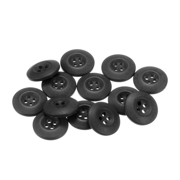 Uxcell 12pcs 24L Sewing Buttons 5/8"(15mm) Resin Round Flat 4-Hole Army Uniform Craft Buttons, Black