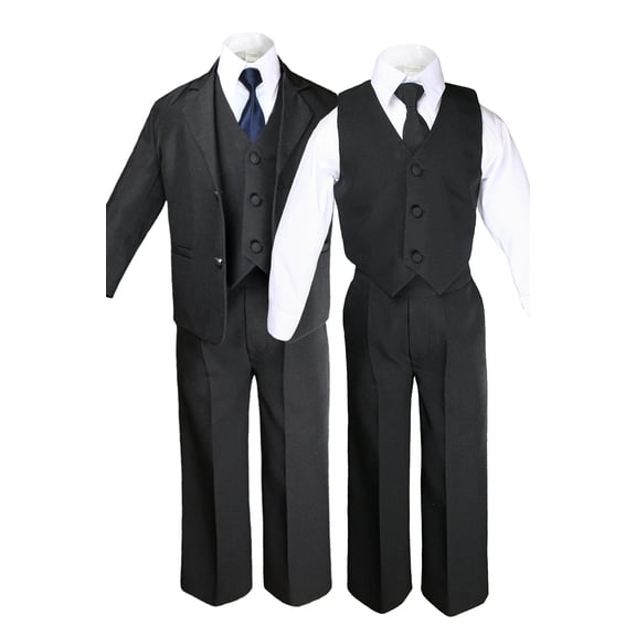 6pc Boys Toddler Kids Formal Wedding Tuxedo Suits Vest Sets EXTRA Necktie S-7