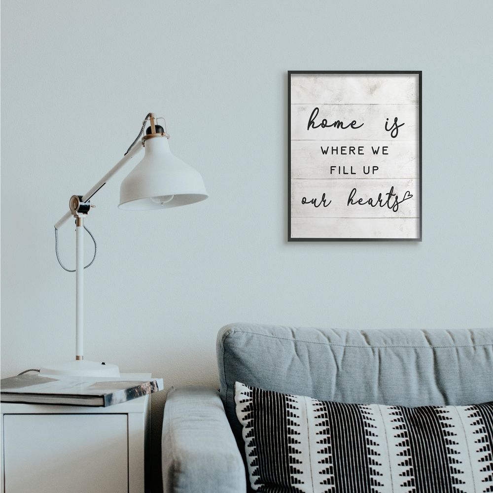Stupell Industries Home is Where We Fill Up Our Hearts Family Quote Framed Wall Art Design by Daphne Polselli, 16" x 20", Black Framed