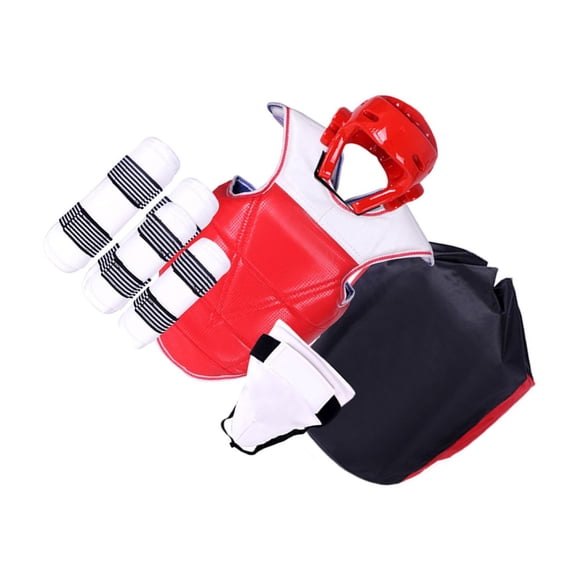 relayinert Karate Sparring Gear Thickened Adjustable Taekwondo Chest Guard Set With Boxing Headgear For Ultimate MMA Red S