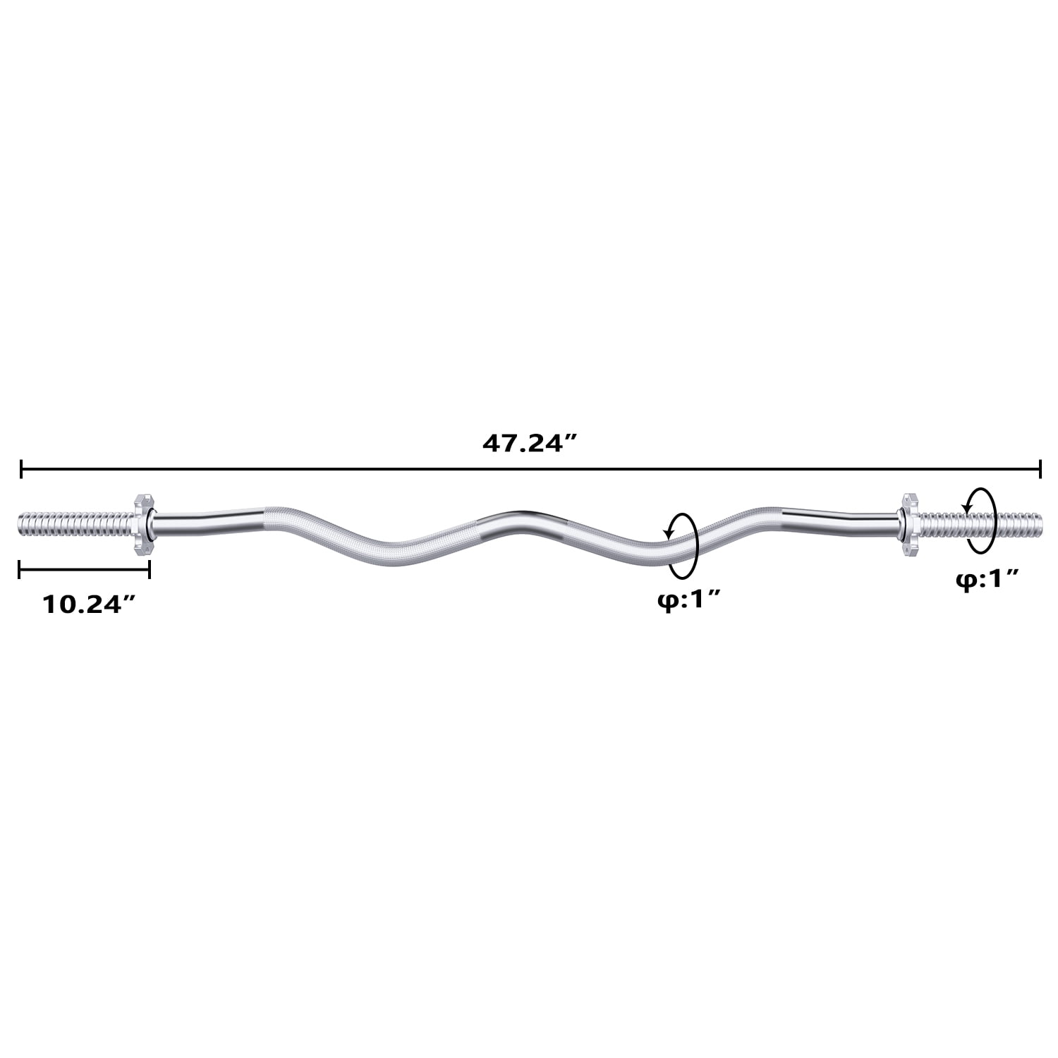 ARVAKOR Olympic 47" Curl Bar, Barbell Standard Weight Lifting Bar Threaded Non-slip, 440-Pound Capacity, Silver