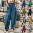 thumbnail image 3 of Pantalones casuales de mujer con bolsillos de color sólido, pantalones elásticos, 3 of 6