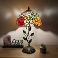 thumbnail image 2 of Tiffany Table Lamp Red Orange Blue Stained Glass Rose Flowers Iron Metal Leaves Bronze Base Included LED Bulb for Living Room Dining Room Bedroom Bedside 12"W*12"D*22"H, 2 of 5