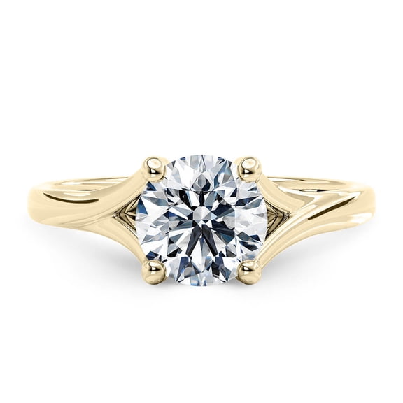 Cathedral Style Solitaire Bridal 14K Yellow Gold Plated Round Cut Moissanite Engagement Ring for Women