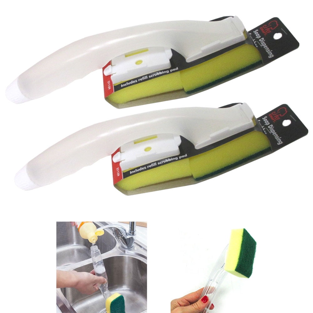 2 Soap Dispenser Scrubber Dish Wand Brush Scrub Refill Washing Potts